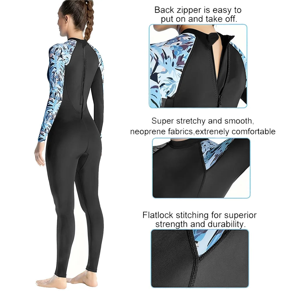 Women Wetsuit 3mm 1 Piece Floral Sleeves