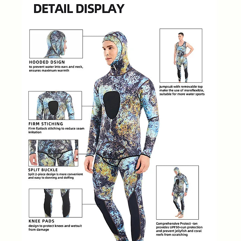 Hooded Camouflage 3MM Two-piece Neoprene Wetsuit