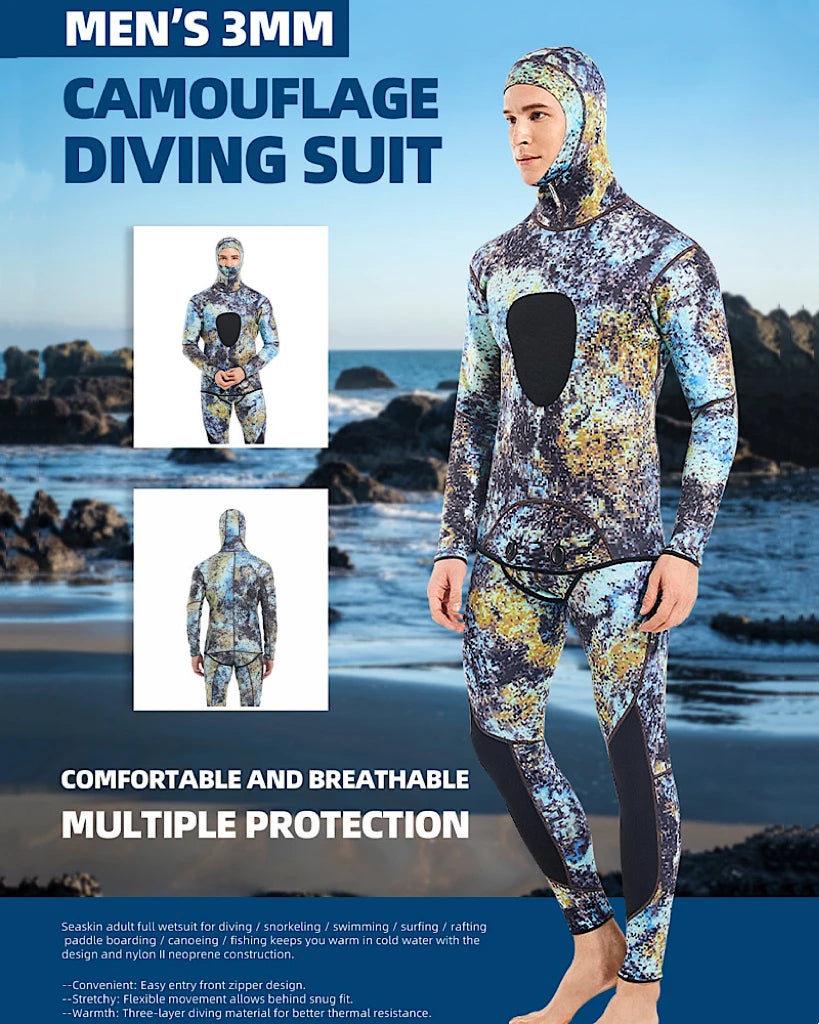 Hooded Camouflage 3MM Two-piece Neoprene Wetsuit