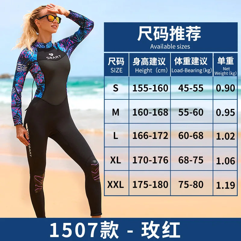 3MM Diving Suit Women's One Piece Floral Wetsuit