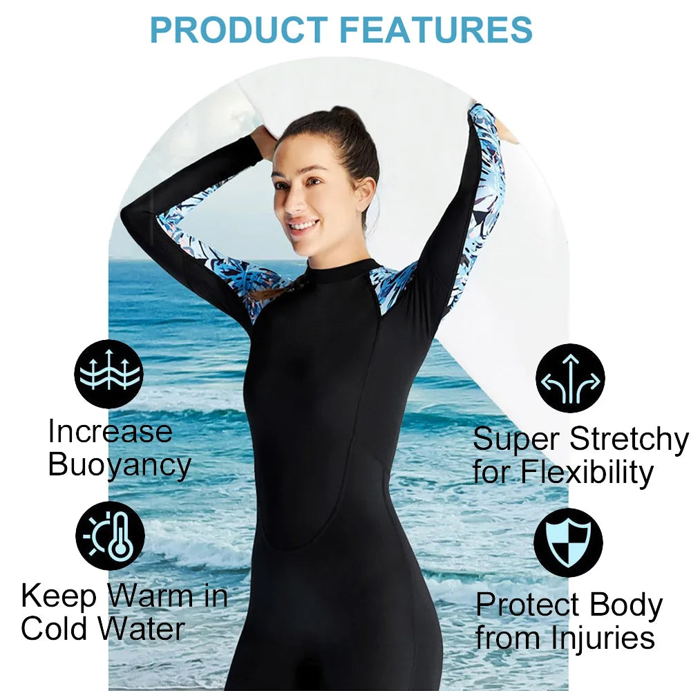 Women Wetsuit 3mm 1 Piece Floral Sleeves