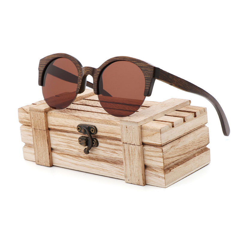 Bamboo Semi-Rimless Sunglasses.