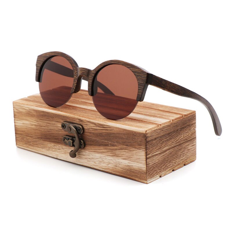 Bamboo Semi-Rimless Sunglasses.