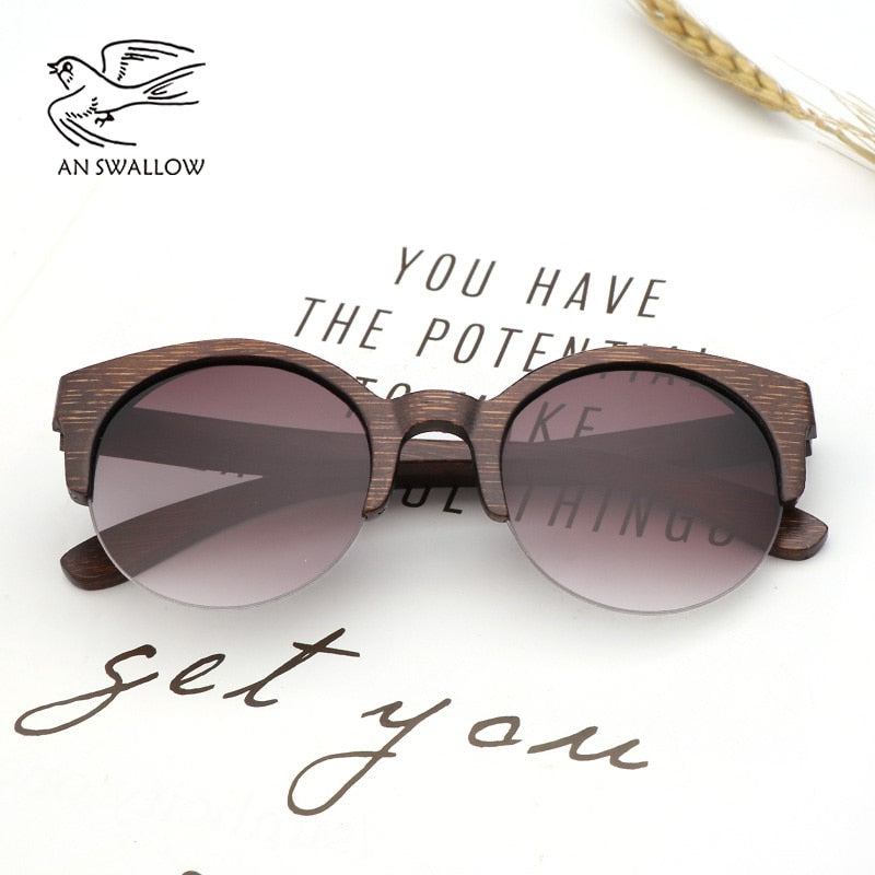 Bamboo Semi-Rimless Sunglasses.