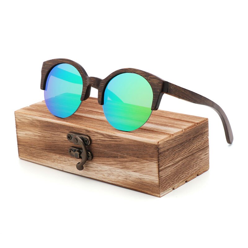 Bamboo Semi-Rimless Sunglasses.