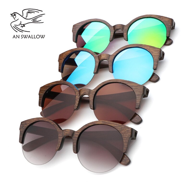 Bamboo Semi-Rimless Sunglasses.