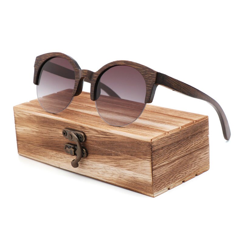 Bamboo Semi-Rimless Sunglasses.
