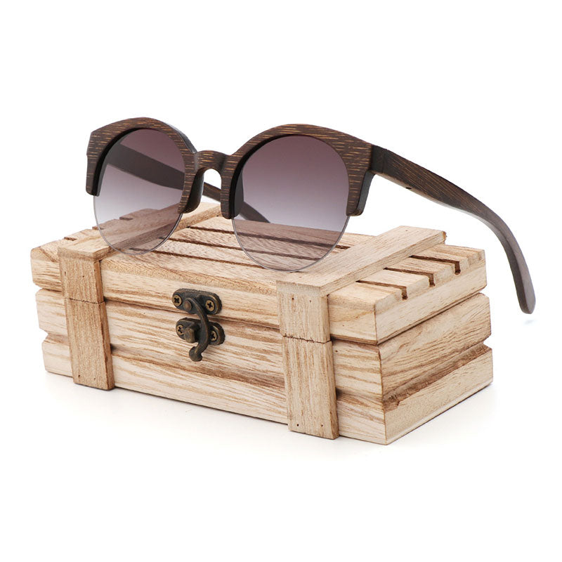 Bamboo Semi-Rimless Sunglasses.