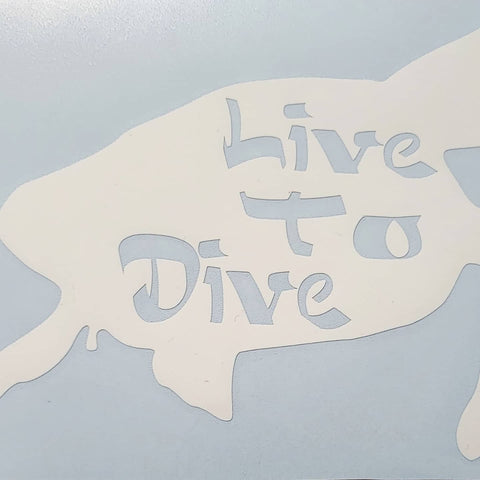 Live to Dive turtle decal white