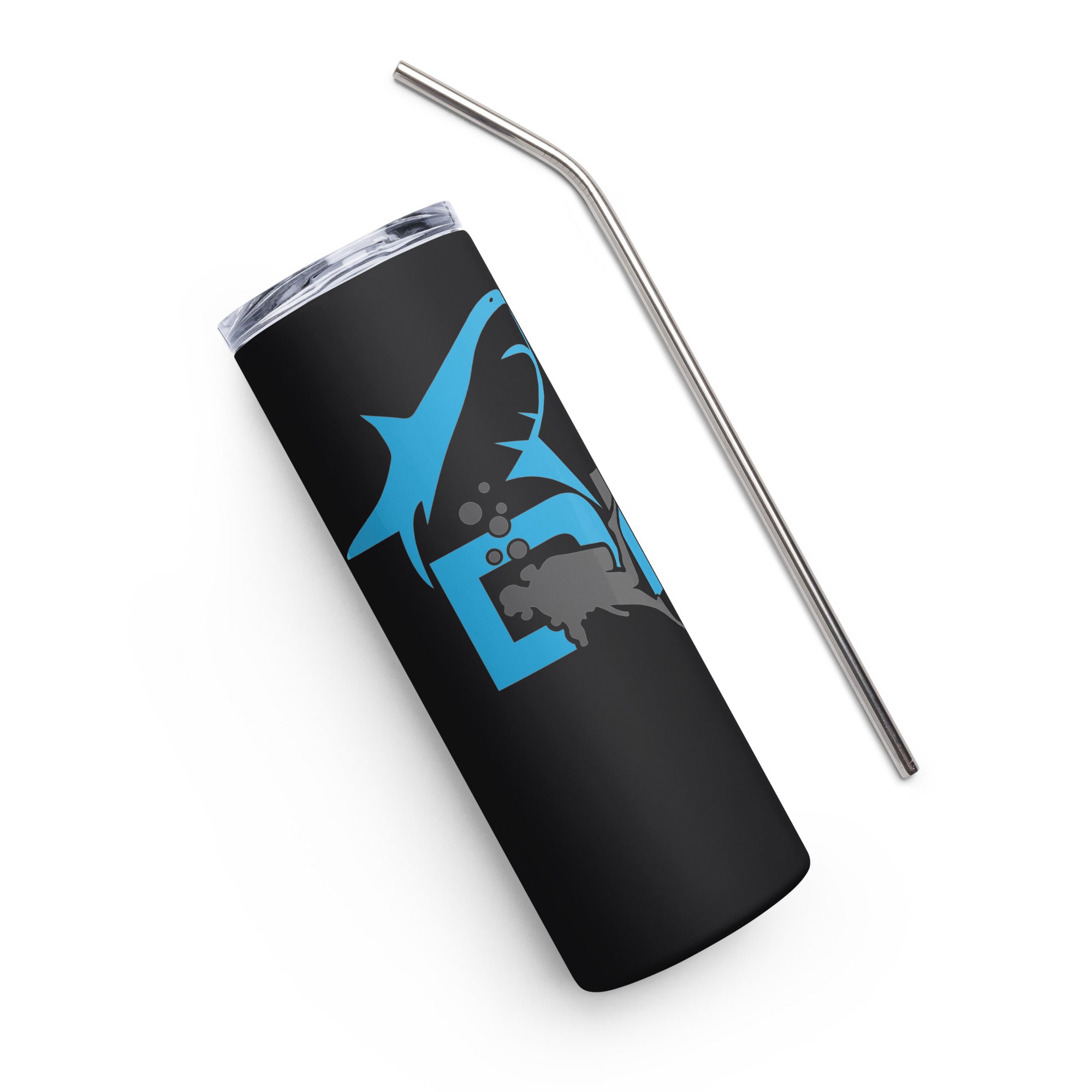 Stainless steel tumbler Black with Shark and Diver